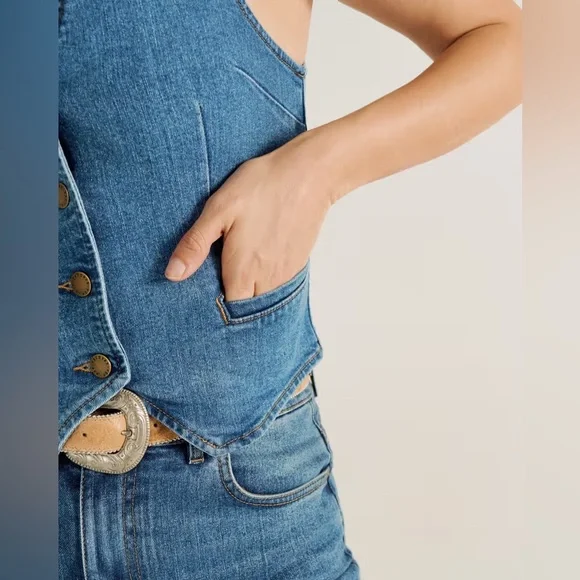 Tecovas Women's Denim Vest- XL - Picture 3 of 14